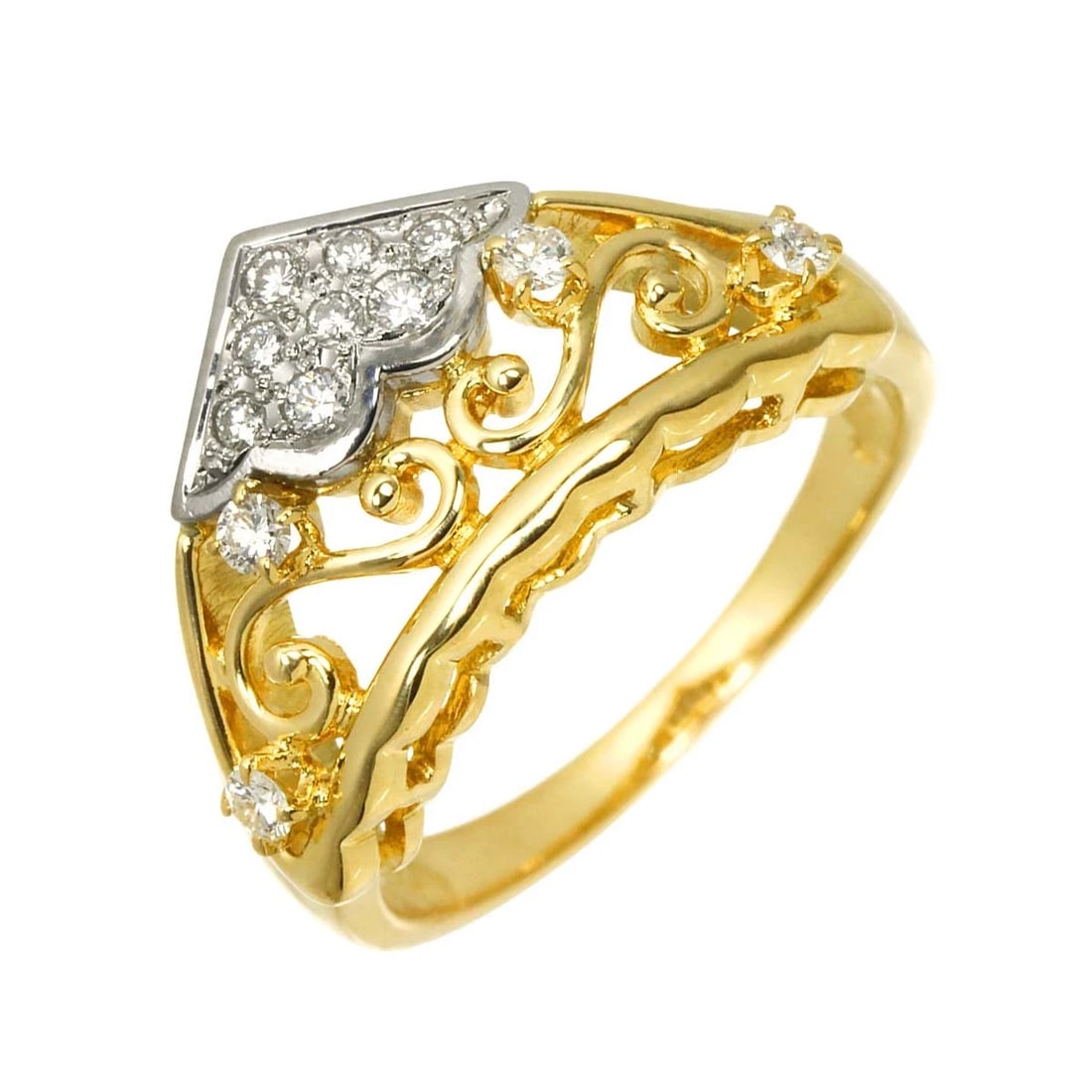 MIKIMOTO DIAMOND RING 18K YG 750 PT: MIKIMOTO Diamond Ring 18K YG 750 Pt Brand: MIKIMOTO Type/Style: Ring Material: 750 Yellow Gold Platinum Color: Yellow Gold Size: 5.5-5.75(US) Accessories: None Accessories Notice: When purchasing