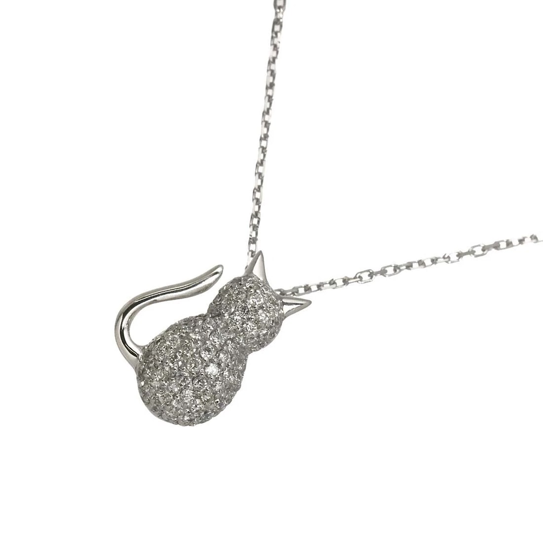 PONTE VECCHIO CAT MOTIF DIAMOND NECKLACE 18K WHITE GOLD 750: Ponte Vecchio Cat Motif Diamond Necklace 18K White Gold 750 Brand: Ponte Vecchio Type/Style: Necklace Material: 750 White Gold Color: White Gold Size: internal circumference of the chain:17.7inch to 1
