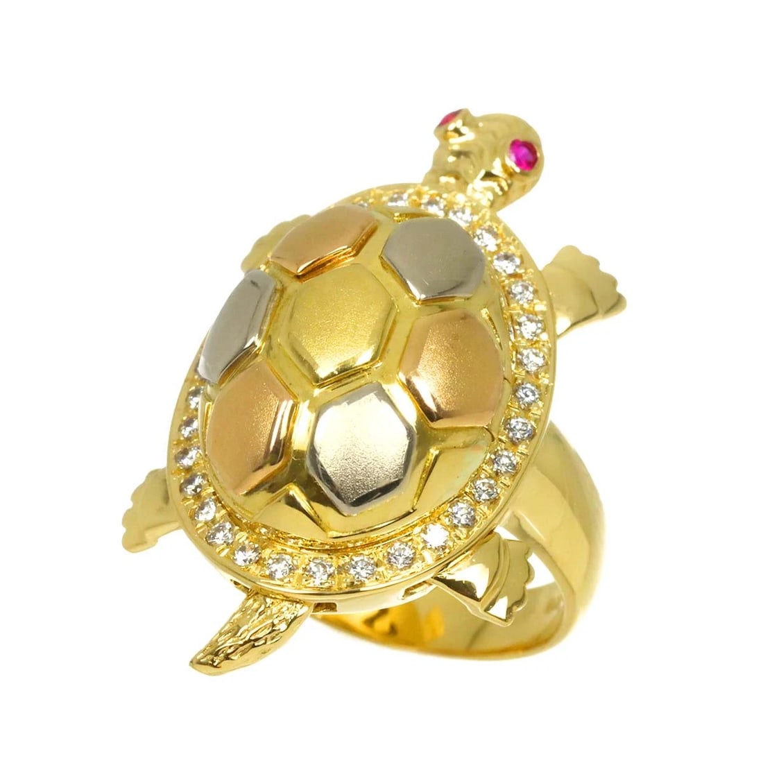 DIAMOND RUBY RING 18K YG PG WG - 3