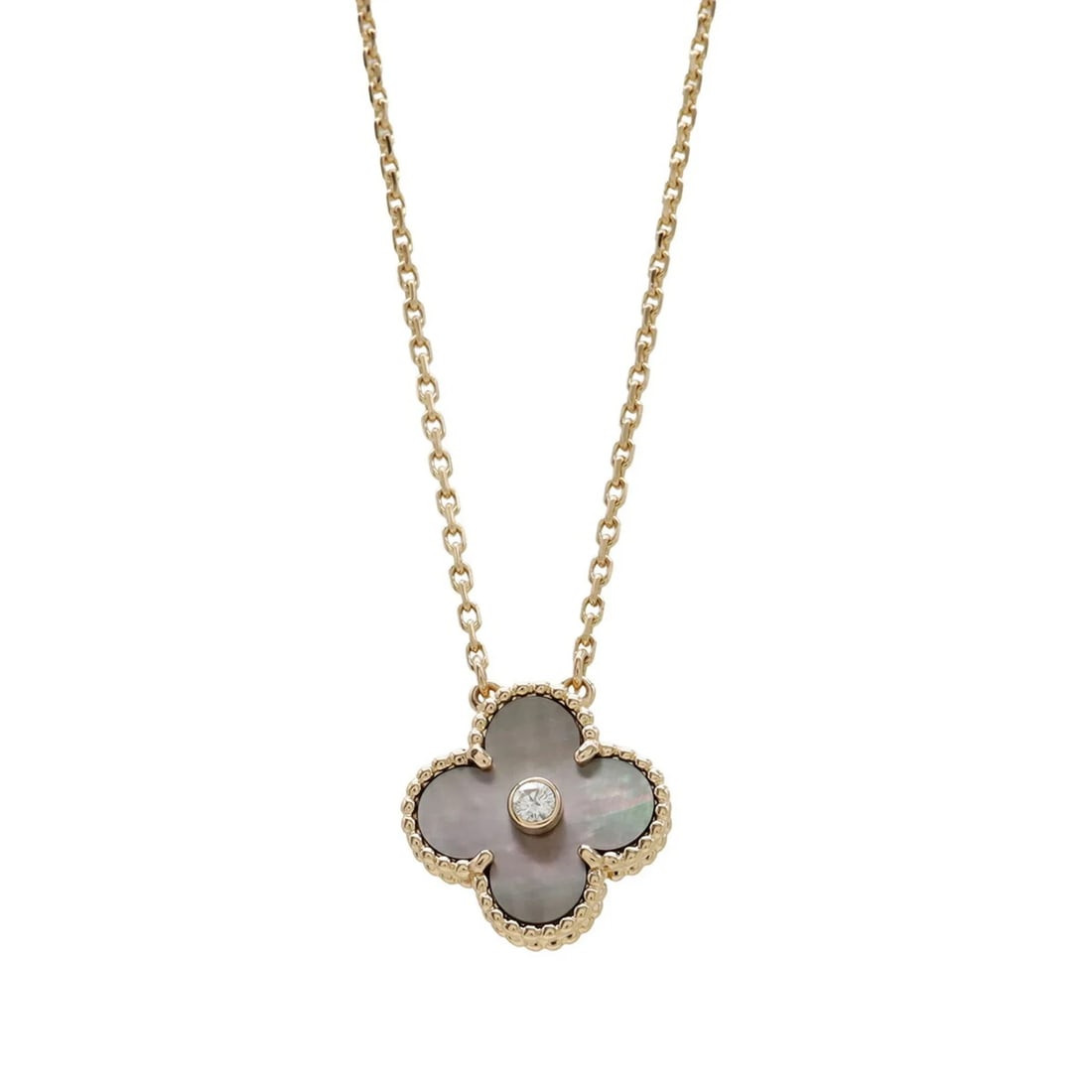 VAN CLEEF & ARPELS ALHAMBRA NECKLACE: Van Cleef & Arpels Alhambra Necklace Brand: Van Cleef & Arpels Type/Style: Necklace Material: Color: Black, Gold, Pink Size: Neck Circumference 41 cm / 16.14'' Pendant Size 14mm x 14mm / 0.55'' x