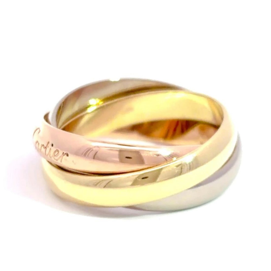 CARTIER TRINITY MM RING: Cartier Trinity MM Ring Brand: Cartier Type/Style: Band ring Material: Color: Pink gold , White gold , Yellow gold Size: 6 US Accessories: None Accessories Notice: When purchasing pre-owne