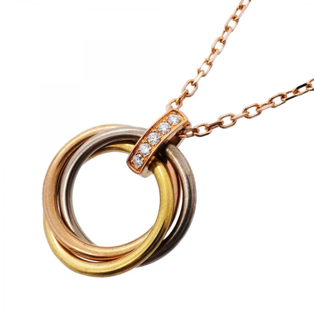 CARTIER TRINITY NECKLACE 5PD 18K YELLOW GOLD: Cartier Trinity Necklace 5PD 18K Yellow Gold Brand: Cartier Type/Style: Necklace Material: Color: Pink gold, White gold , Yellow gold Size: Neck Circumference 41 cm / 16.14'' Pendant Size 22.6mm x 18.
