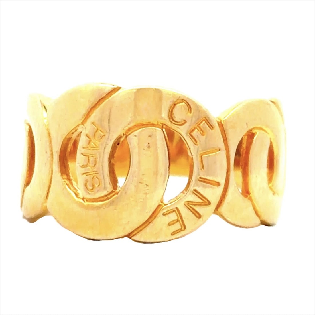 CELINE CIRCLE LOGO RING 18K YELLOW GOLD: Celine Circle Logo Ring, 18K Yellow Gold Brand: Celine Type/Style: Ring Material: Color: Yellow gold Size: 6 US Accessories: None Accessories Notice: When purchasing pre-owned goods, please refer to