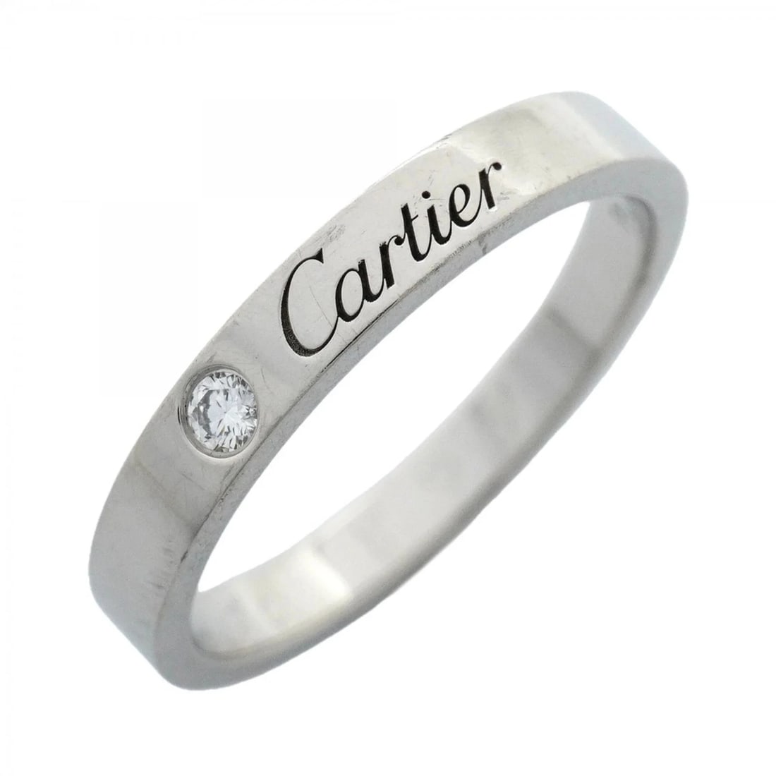 CARTIER C DE ENGRAVED RING 1PD (PT950) PLATINUM: Cartier C de Engraved Ring, 1PD (Pt950) Platinum Brand: Cartier Type/Style: Band ring Material: Color: None Size: 9 US Accessories: None Accessories Notice: When purchasing pre-owned goods