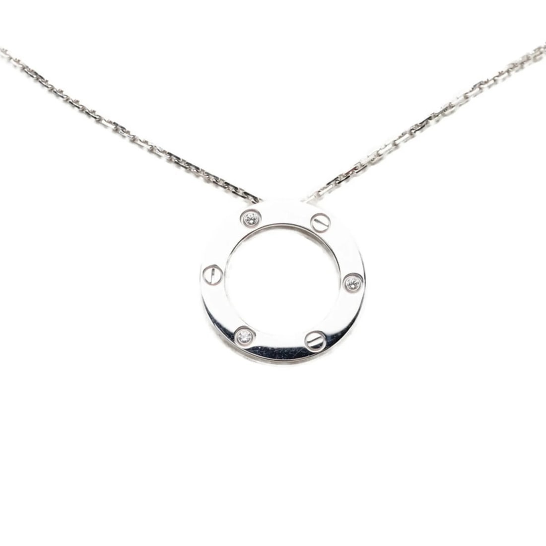 CARTIER LOVE CIRCLE 3-DIAMOND CHAIN PENDANT NECKLACE: Cartier Love Circle 3-Diamond Chain Pendant Necklace Brand: Cartier Type/Style: Pendant necklace Material: Color: White gold Size: Neck Circumference 42 cm / 16.53'' Pendant Size 23.5mm x 23.5mm /