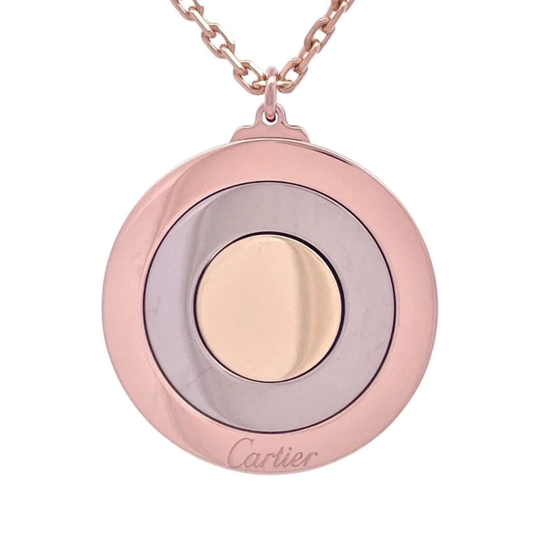 CARTIER ROUND TRINITY NECKLACE: Cartier Round Trinity Necklace Brand: Cartier Type/Style: Necklace Material: Color: Pink gold, White gold, Yellow gold Size: Neck Circumference 42 cm / 16.53'' Pendant Size 24.5mm x 22mm / 0.96'' x 0.