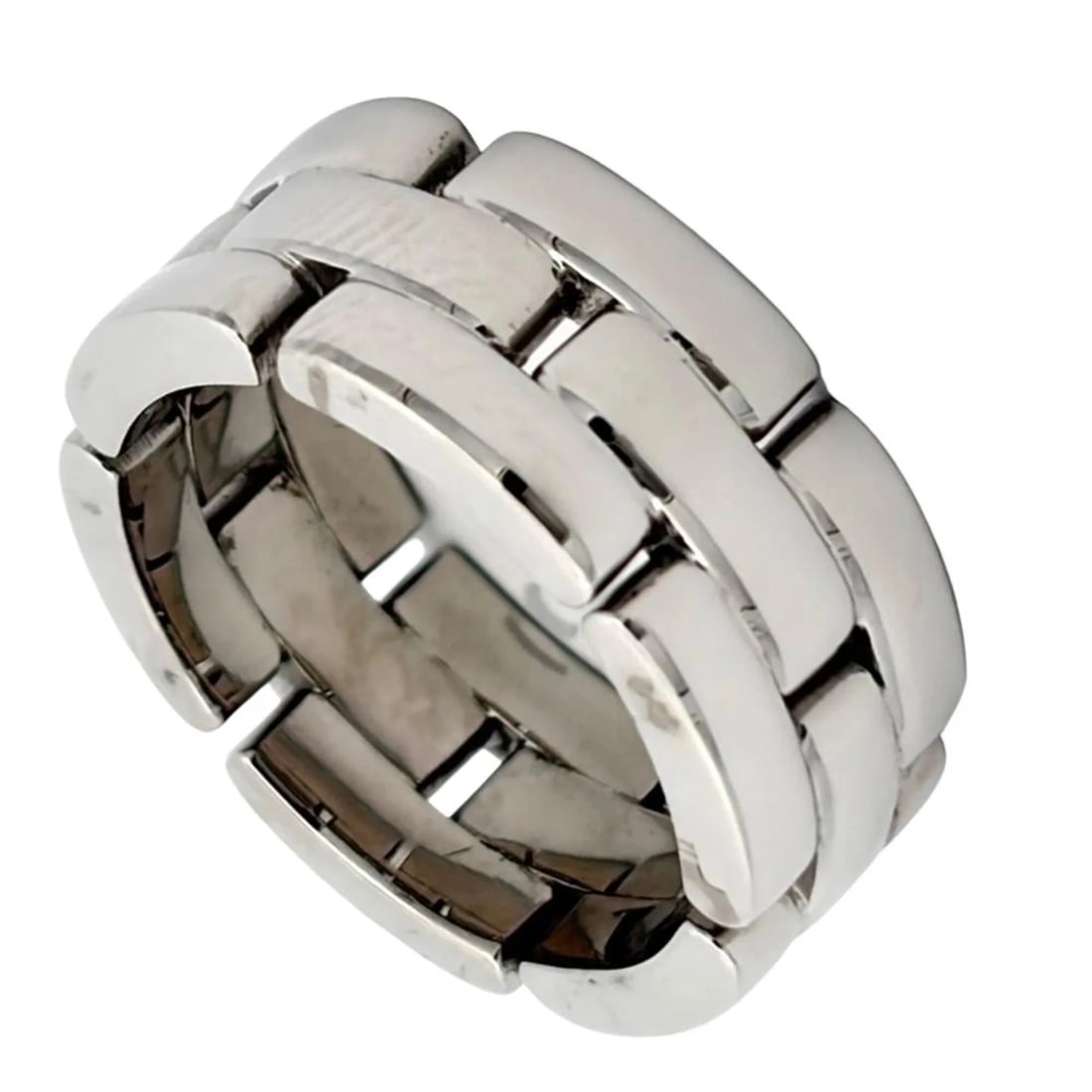 CARTIER MAILLON PANTHERE 3-ROW RING: Cartier Maillon Panthere 3-Row Ring Brand: Cartier Type/Style: Band ring Material: Color: White gold Size: 5 US Accessories: None Accessories Notice: When purchasing pre-owned goods, pleas