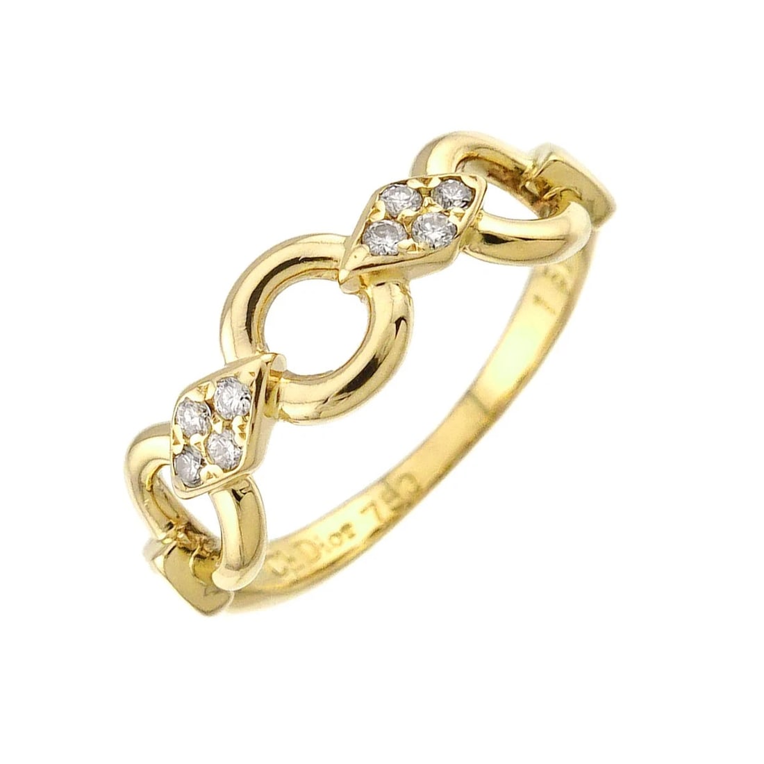 Christian Dior Diamond Ring YG 750: Christian Dior Diamond Ring YG 750 Brand: Christian Dior Type/Style: Ring Material: 750 Yellow Gold, Main Stone Natural Color: Gold Size: 4.5(US) Accessories: None Accessories Notice: When purchasing