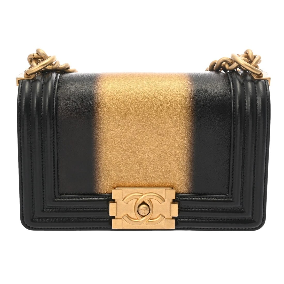 CHANEL CHAINSHOULDER BLACK / GOLD SHOULDER BAG: CHANEL ChainShoulder Black / gold Shoulder Bag Brand: CHANEL Type/Style: Shoulder Bag Material: Calfskin Color: Black / gold ? Antique Gold Metal Size: H:about 4.9inch W:about 7.9inch D:about 2.8inch 