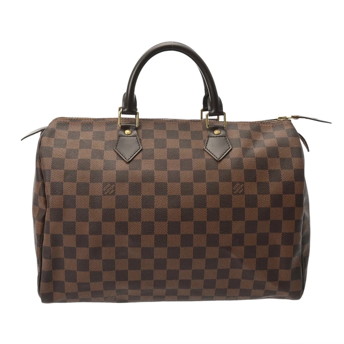 LOUIS VUITTON SPEEDY 35 DAMIER CANVAS HANDBAG: LOUIS VUITTON Speedy 35 Damier canvas Handbag Brand: LOUIS VUITTON Type/Style: Handbag Material: Damier canvas Color: Brown ? Gold Metal Size: H:about 9.1inch W:about 13.8inch D:about 7.3inch Acce