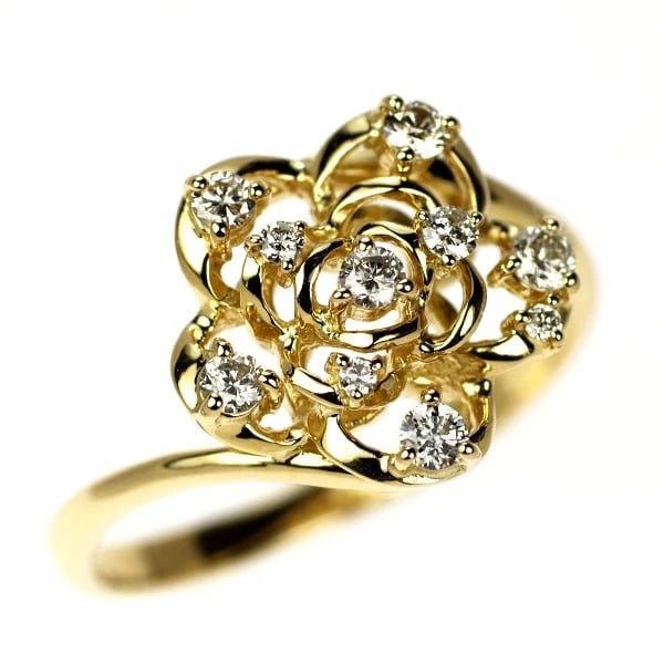 K18YG flower diamond ring: K18YG flower diamond ring Brand: None Type/Style: ring Material: K18YG, Color: YG Size: 6.25 - 6.5US Accessories: None Accessories Notice: When purchasing pre-owned goods, please refer to the photos