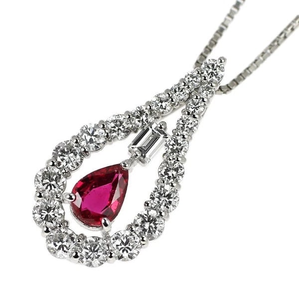 Pt900/ Pt850 Ruby Diamond Pendant Necklace: Pt900/ Pt850 Ruby Diamond Pendant Necklace Brand: None Type/Style: pendant necklace Material: Pt900/ Pt850, Main Stone Ruby Color: PT Size: Necklace: Chain Length ?55.5 Length/Width/Diameter21.2