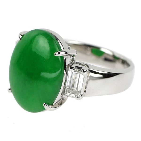 Pt900 jade diamond ring - 2