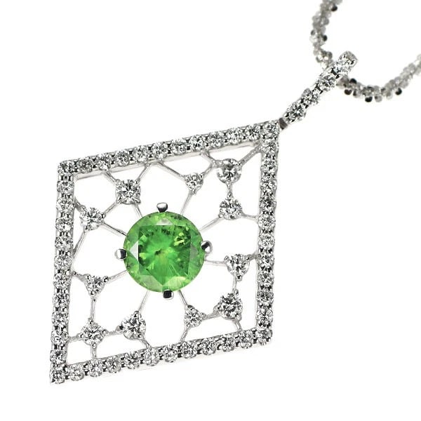 Rare K18WG Demantoid Garnet Diamond Pendant Necklace: Rare K18WG Demantoid Garnet Diamond Pendant Necklace Brand: None Type/Style: pendant necklace Material: K18WG, Main Stone demantoid garnet Color: WG Size: Necklace: Chain Length ?45.5