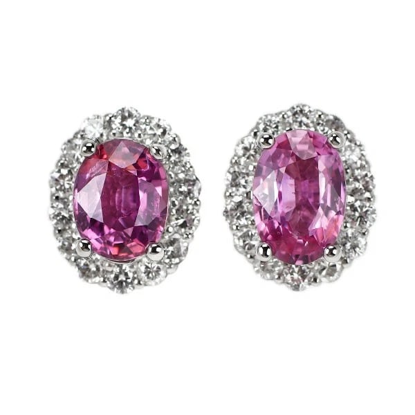 Pt950/ Pt900 Mozambique Unheated Pink Sapphire Diamond Earrings (1 of 2)