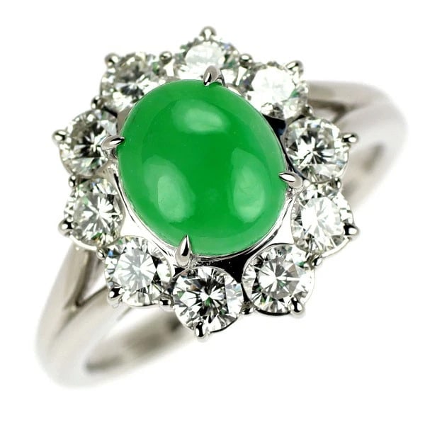 Pt900 jade diamond ring: Pt900 jade diamond ring Brand: None Type/Style: ring Material: Pt900, Main Stone jade Color: PT Size: 5.5 - 5.75US Accessories: None Accessories Notice: When purchasing pre-owned goods, please refer