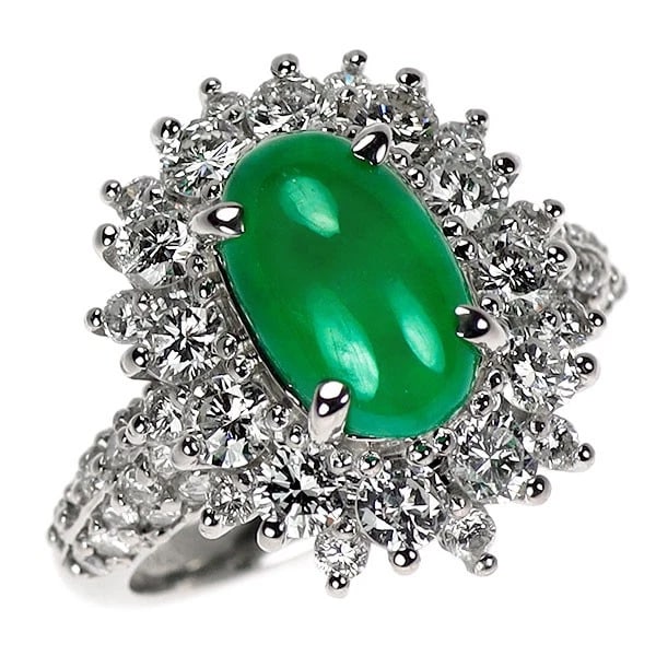 Pt950 jade diamond ring: Pt950 jade diamond ring Brand: None Type/Style: ring Material: Pt950, Main Stone jade Color: Silver Size: 5.5 - 5.75Us Accessories: None Accessories Notice: When purchasing pre-owned goods