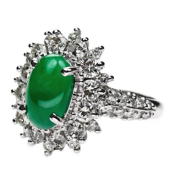 Pt950 jade diamond ring - 2