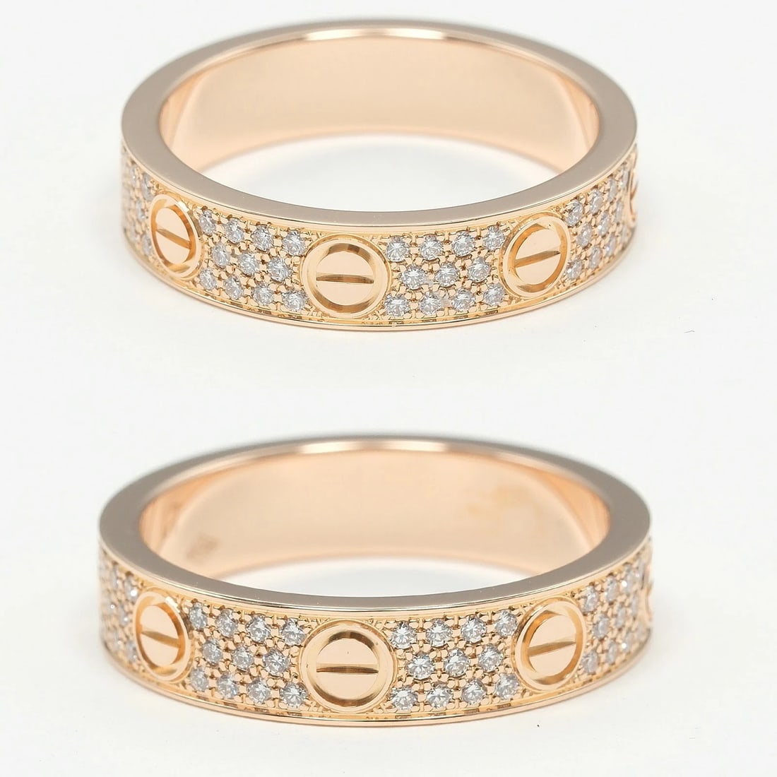 CARTIER Love Small Ring K18 Pink Gold/Pave diamond: CARTIER Love Small Ring K18 Pink Gold/Pave diamond Brand: CARTIER Type/Style: Ring Material: K18 Pink Gold, Main Stone Natural Color: Gold Size: 4.1 US Accessories: None Accessories Notice: When