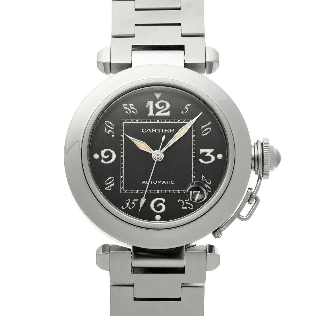 CARTIER PASHA STAINLESS STEEL WATCH: CARTIER Pasha Stainless steel watch Brand: CARTIER Type/Style: Wristwatch Material: Case Material Stainless Steel Color: Dial Color black Size: Case: Height/35mm Width/35mm Wrist Circumference: 19cm