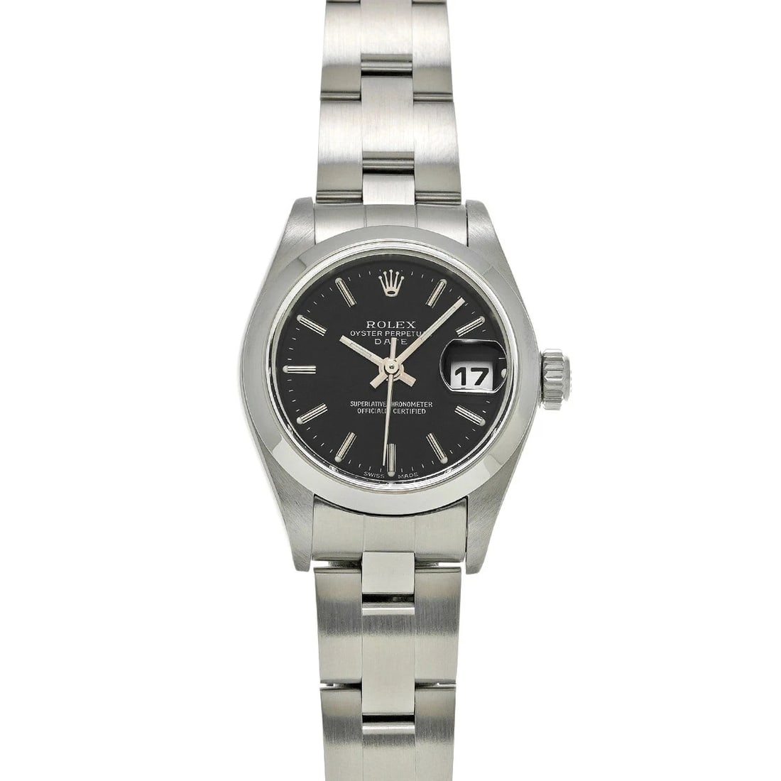 ROLEX OYSTER PERPETUAL DATE WATCH: ROLEX Oyster Perpetual Date watch Brand: ROLEX Type/Style: Wristwatch Material: Case Material Stainless Steel Color: Dial Color black Size: Case: Length/26mm Width/26mm Wrist Size: 18cm Accessorie