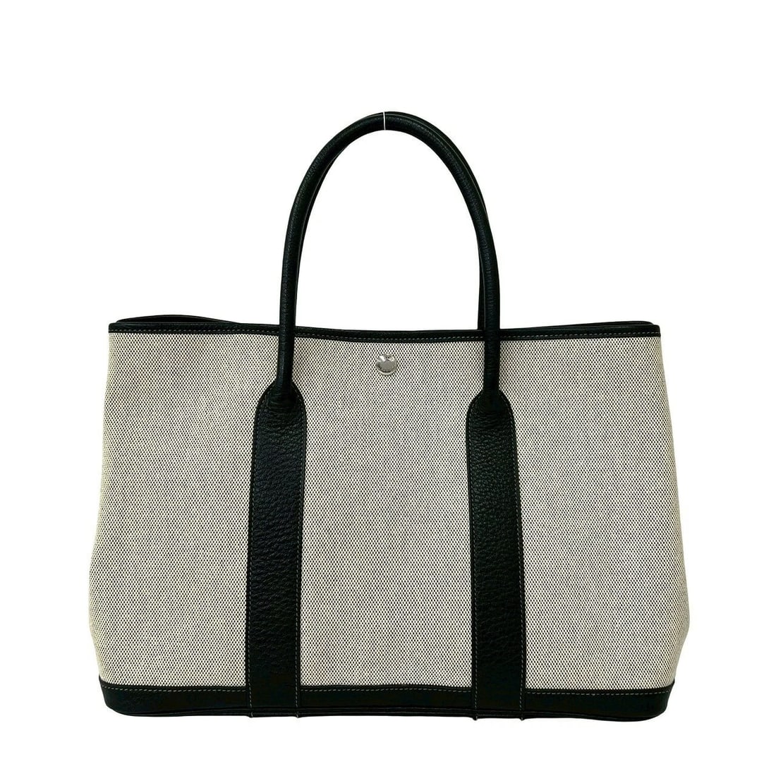 HERMES GARDEN PARTY PM HANDBAG TOTE BAG: Hermes Garden Party PM Handbag Tote Bag Brand: Hermes Type/Style: Bag Material: Exterior Material Toile H Canvas / Leather Color: Exterior Color Gray / Black Size: Height: 10.6 inches (27 cm) Width: 1