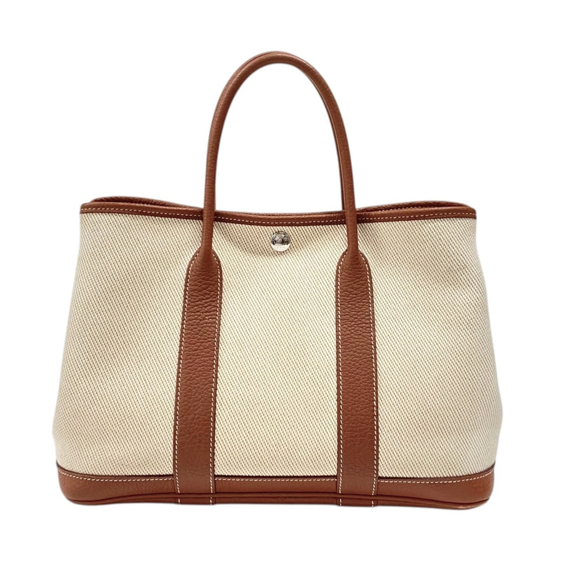 HERMES GARDEN PARTY TPM TOTE BAG HANDBAG: Hermes Garden Party TPM Tote Bag Handbag Brand: Hermes Type/Style: Bag Material: Exterior Material Toile Canvas / Negonda Leather Color: Exterior Color Ecru / Gold Size: Height: 8.3 inches (21 cm) Wid