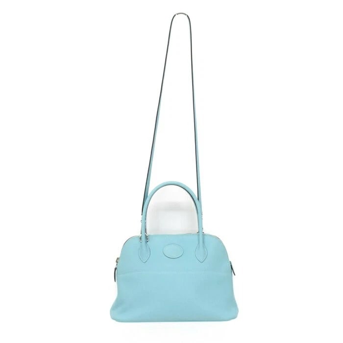 HERMES BOLIDE 27 BOSTON HANDBAG SHOULDER BAG: Hermes Bolide 27 Boston Handbag Shoulder Bag Brand: Hermes Type/Style: Bag Material: Exterior Material Swift Leather Color: Exterior Color Blue Saphir (Light Blue) Size: Height: 7.7 inches (19.5 cm) W