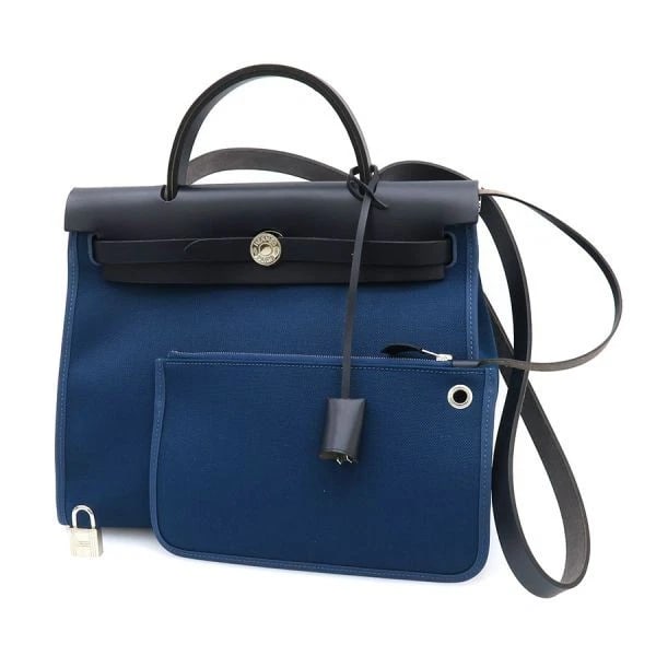 HERMES HANDBAG HERBAG ZIP PM SHOULDER BAG: Hermes Handbag Herbag Zip PM Shoulder Bag Brand: Hermes Type/Style: Bag Material: Exterior Material Toile Officier Canvas x Leather x Vache Hunter Color: Exterior Color Bleu de Galice Size: W:30.5?H:2