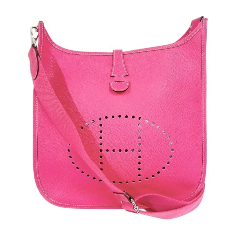 HERMES EVELYNE III PM SHOULDER BAG: Hermes Evelyne III PM Shoulder Bag Brand: Hermes Type/Style: Bag Material: Exterior Material Veau Epsom Leather Color: Exterior Color Rose Tyrien Size: Height: 11.8 inches (30 cm) Width: 11.4 inches (