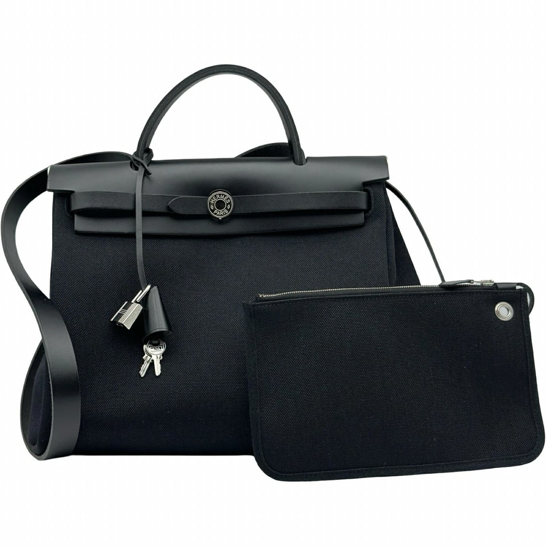 HERMES HERBAG ZIP PM HANDBAG SHOULDER BAG: Hermes Herbag Zip PM Handbag Shoulder Bag Brand: Hermes Type/Style: Bag Material: Exterior Material Toile Canvas Hunter Leather Color: Exterior Color Black Hardware: Silver Size: Height: 9.8 inches (2