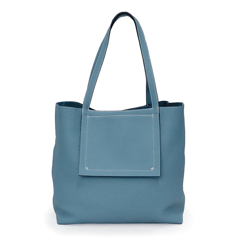 HERMES CABASELLIER 46 TOTE BAG: Hermes Cabasellier 46 Tote Bag Brand: Hermes Type/Style: Bag Material: Exterior Material Taurillon Clemence Leather Color: Exterior Color Bleu Jean Size: Height: 13.8 inches (35 cm) Width: 18.1 inches