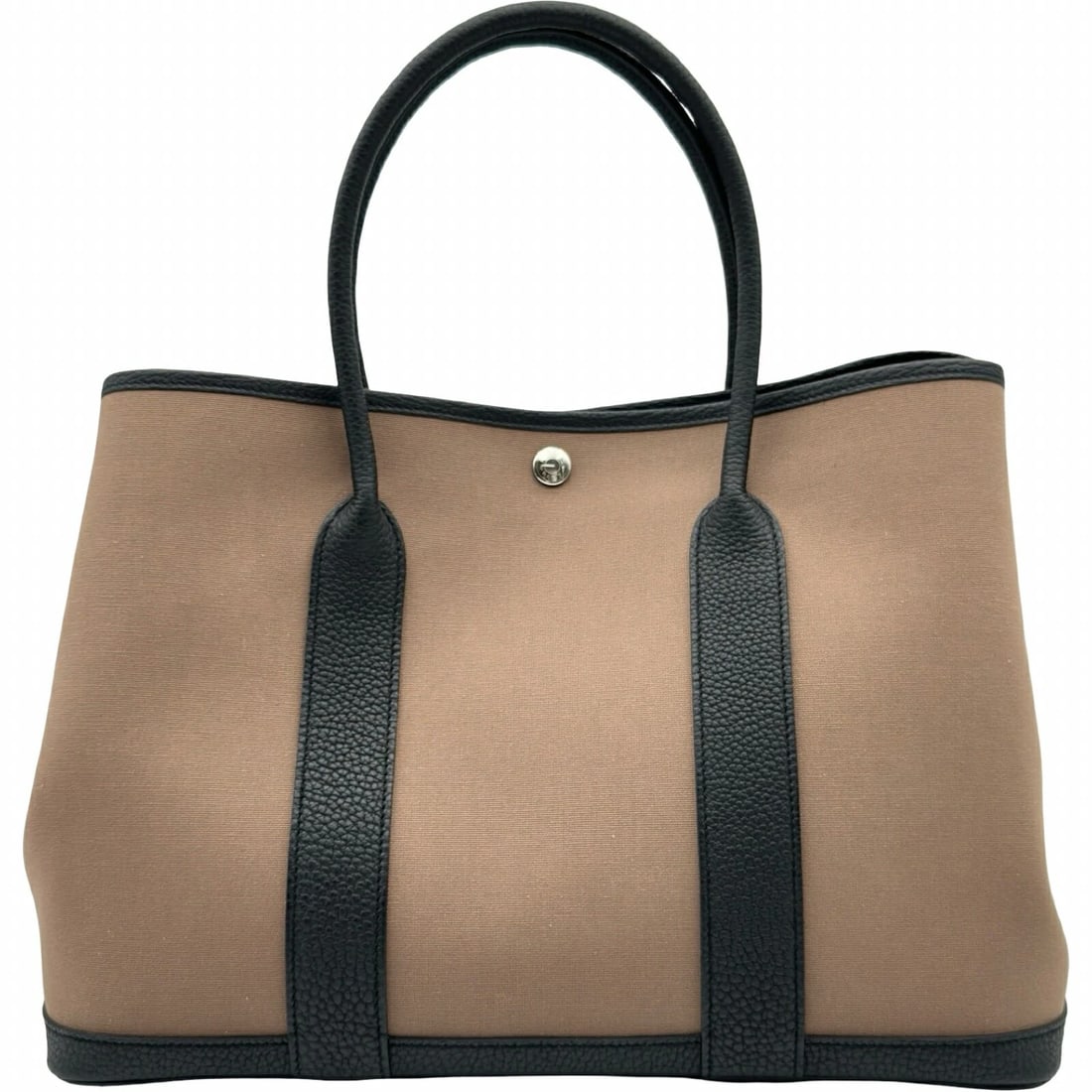 HERMES GARDEN PARTY PM TOTE BAG HANDBAG: Hermes Garden Party PM Tote Bag Handbag Brand: Hermes Type/Style: Bag Material: Exterior Material Toile Canvas / Negonda Leather Color: Exterior Color Etoupe / Noir (Greige / Black) Size: Height: 10.2