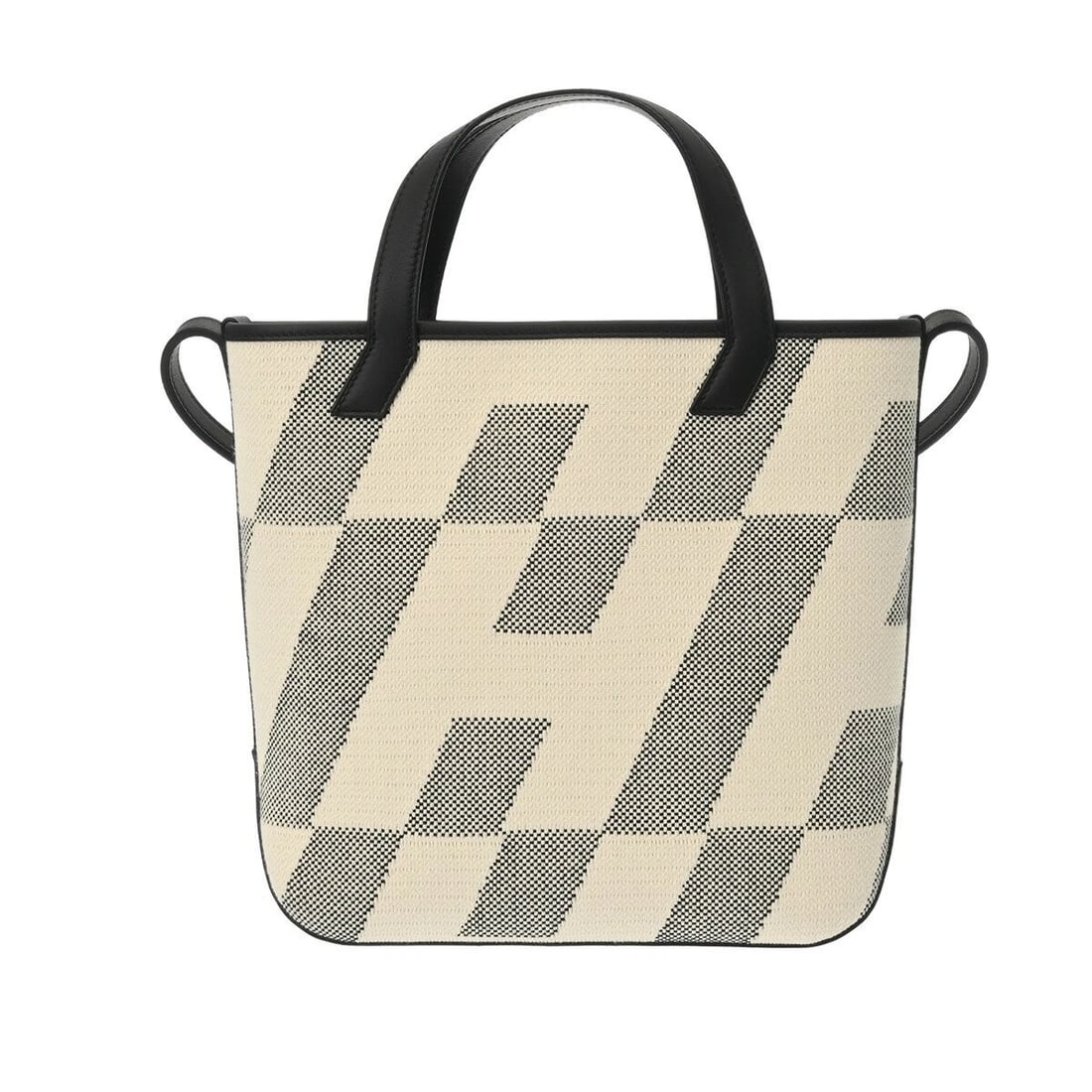 HERMES H EN BIAIS PM TOTE SHOULDER BAG: Hermes H en Biais PM Tote Shoulder Bag Brand: Hermes Type/Style: Bag Material: Exterior Material Toile H Canvas / Veau Swift Leather Color: Exterior Color Ecru / Black Size: Height: 9.4 inches (24 cm)