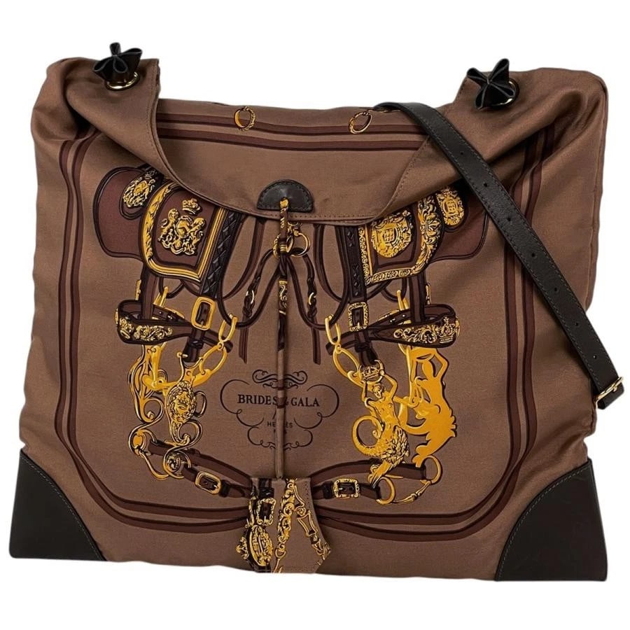HERMES SQUARE SHOULDER BAG: Hermes Square Shoulder Bag Brand: Hermes Type/Style: Bag Material: Exterior Material Silk Leather Color: Exterior Color Brown Size: Height: 15.7 inches (40 cm) Width: 15.0 inches (38 cm) Depth: 0.4 in