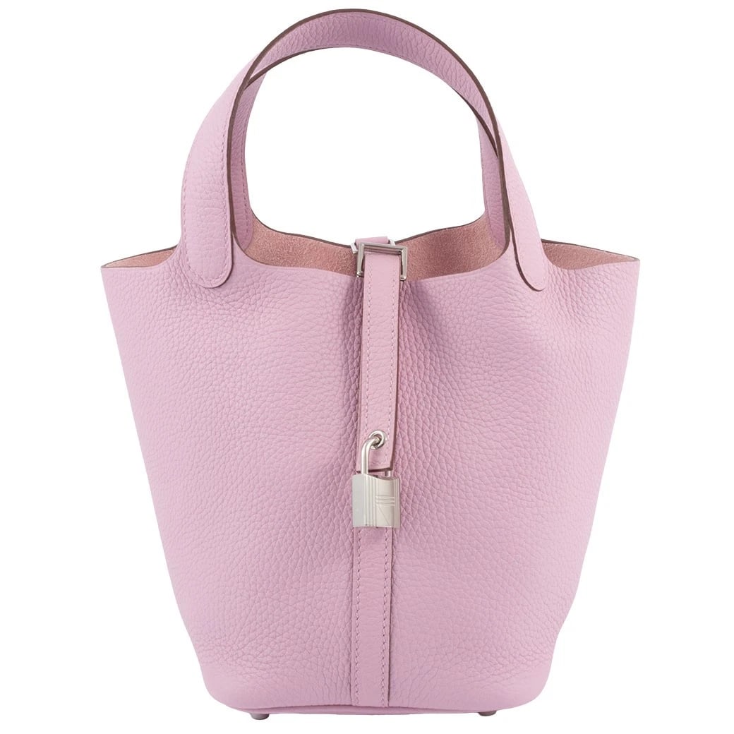 HERMES HANDBAG PICOTIN LOCK 18 PM TOTE BAG: Hermes Handbag Picotin Lock 18 PM Tote Bag Brand: Hermes Type/Style: Bag Material: Exterior Material Taurillon Clemence Leather Color: Exterior Color Mauve Sylvestre (Pink) Size: Height: 7.5 inches (1