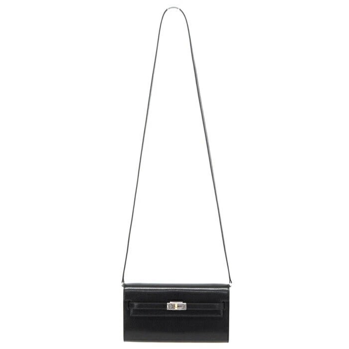 HERMES KELLY TO GO WALLET SHOULDER BAG: Hermes Kelly To Go Wallet Shoulder Bag Brand: Hermes Type/Style: Bag Material: Exterior Material Chevre Chamskila Leather Color: Exterior Color Noir (Black) Size: Height: 4.5 inches (11.5 cm) Width: 8