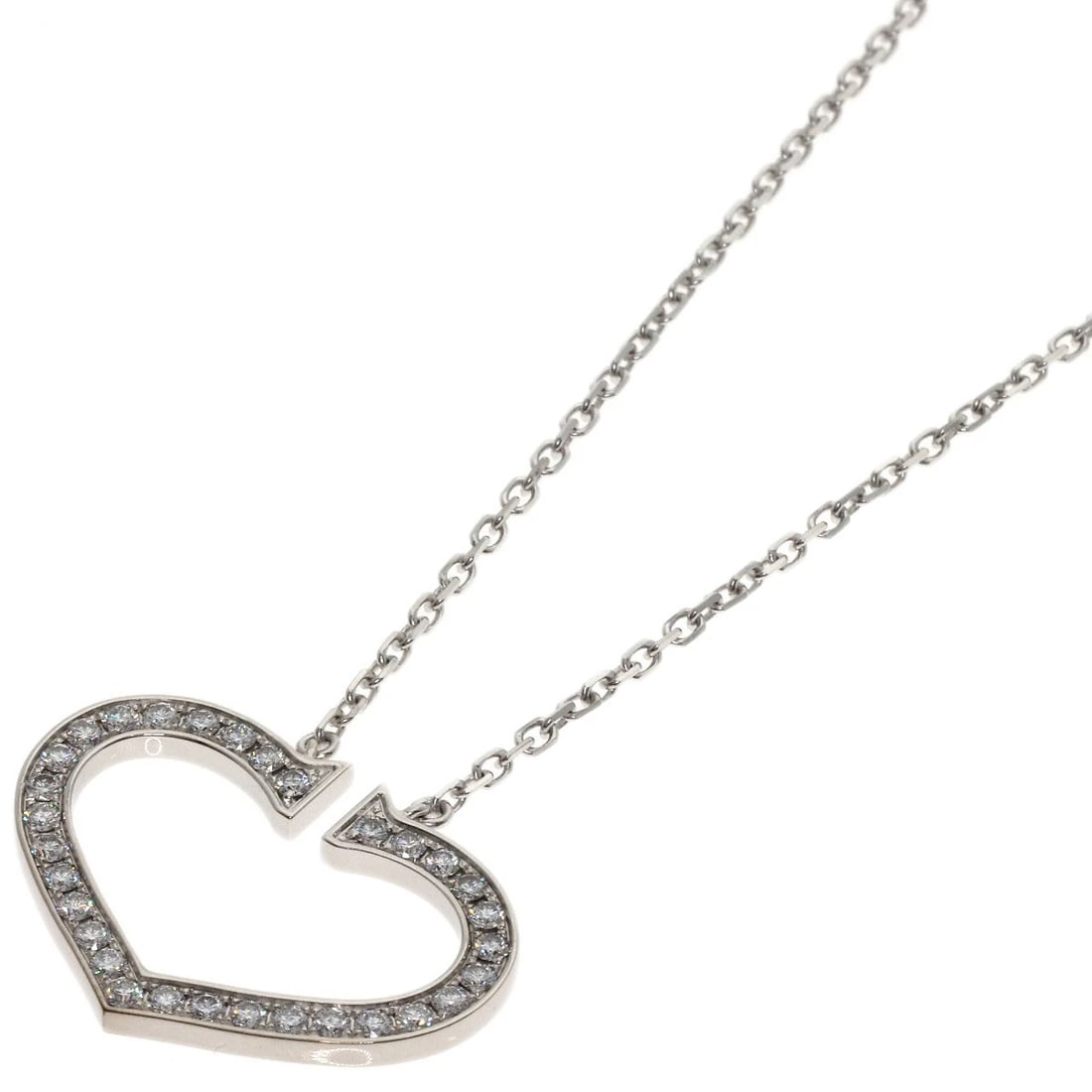 CARTIER DIAMOND NECKLACE K18 WHITE GOLD: CARTIER Diamond Necklace K18 White Gold Brand: CARTIER Type/Style: Necklace Material: K18 White Gold Main Stone Natural Color: Silver Size: Chain Length:17.7inch/45cm Chain Width:0.7inch/1.7mm Top Siz
