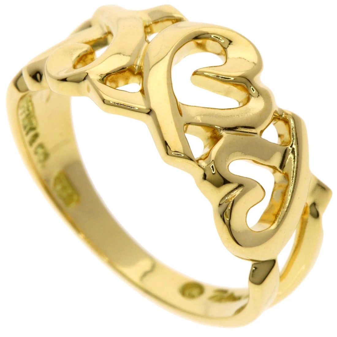 TIFFANY&CO. TRIPLE RUBBING HEART RING K18 YELLOW GOLD: TIFFANY&Co. Triple rubbing heart Ring K18 Yellow Gold Brand: TIFFANY&Co. Type/Style: Ring Material: K18 Yellow Gold Color: Gold Size: 6(US) Accessories: None Accessories Notice: When purch