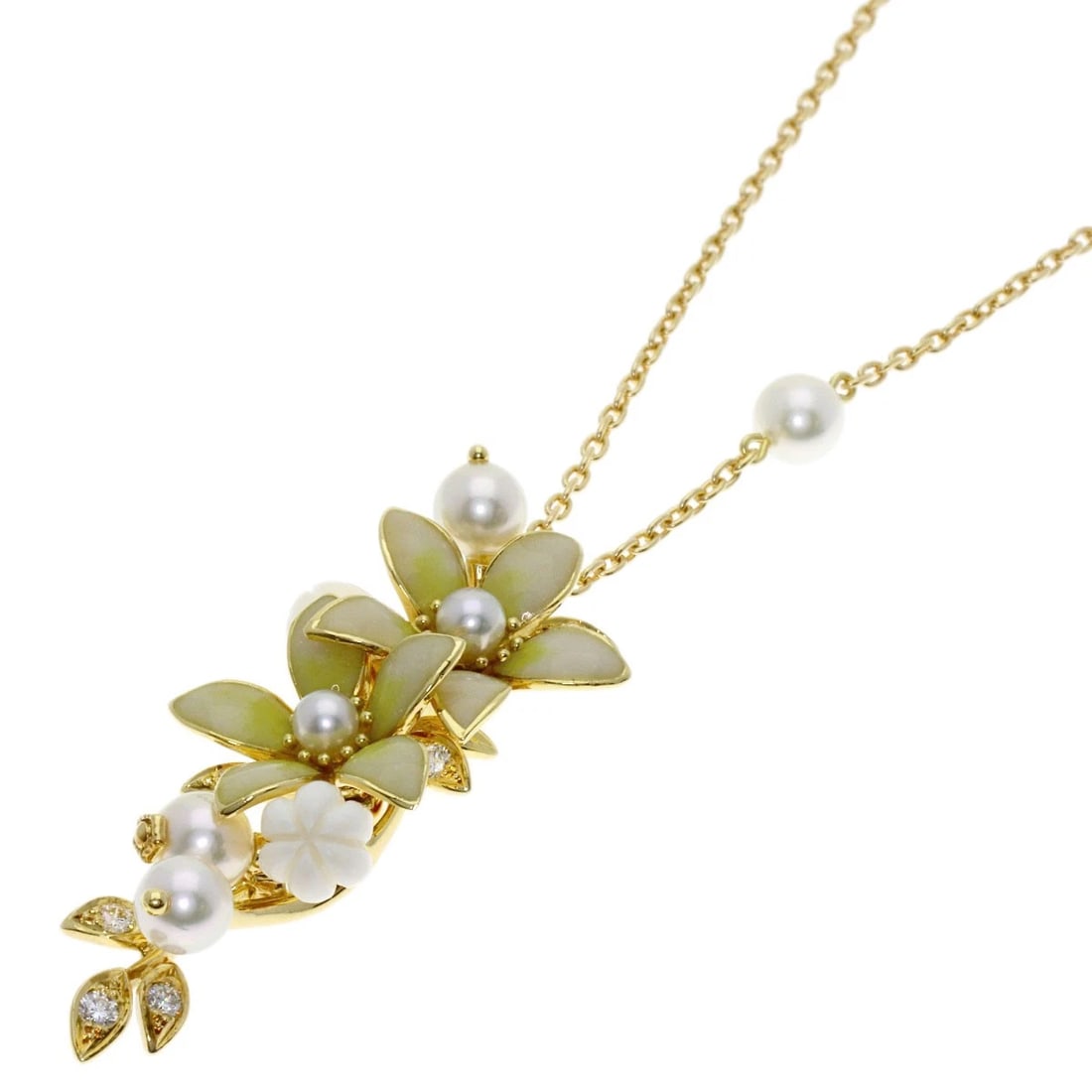 MIKIMOTO PEARL ENAMEL DIAMOND NECKLACE K18 YELLOW GOLD: MIKIMOTO Pearl Enamel Diamond Necklace K18 Yellow Gold Brand: MIKIMOTO Type/Style: Necklace Material: K18 Yellow Gold Color: Gold Size: Stone Size:0.1inch/3.2-5.2mm Chain Length:19.7inch/50cm Chain Wi