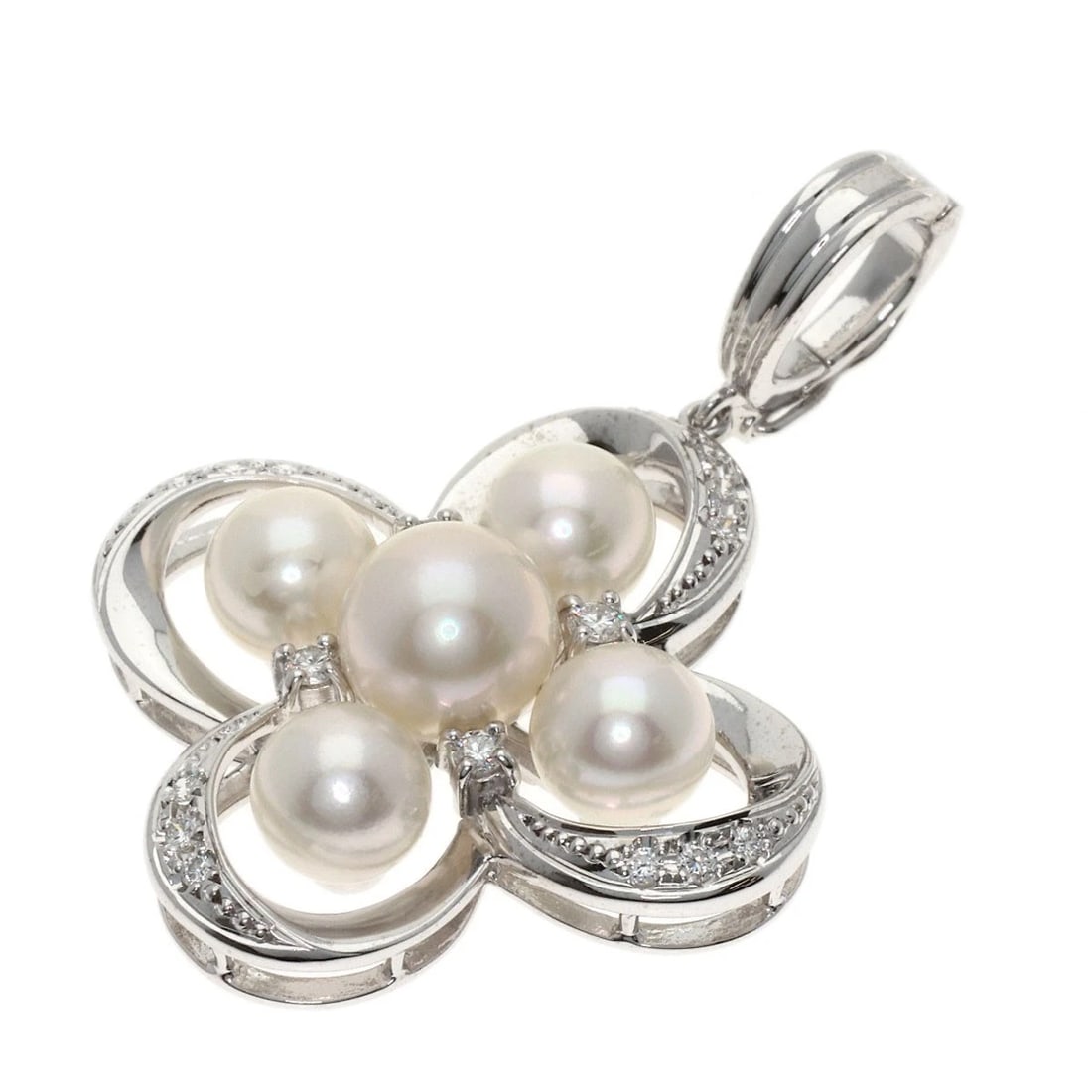 MIKIMOTO PEARL DIAMOND PENDANT TOP K18 WHITE GOLD: MIKIMOTO Pearl Diamond Pendant top K18 White Gold Brand: MIKIMOTO Type/Style: Pendant top Material: K18 White Gold Main Stone Pearl Color: Silver Size: Stone Size:0.3inch/6.4-7.8mm Top Size:1.2inch/31