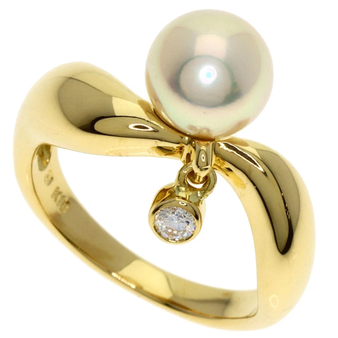 MIKIMOTO PEARL DIAMOND RING K18 YELLOW GOLD: MIKIMOTO Pearl Diamond Ring K18 Yellow Gold Brand: MIKIMOTO Type/Style: Ring Material: K18 Yellow Gold Color: Gold Size: 4.5(US) Accessories: None Accessories Notice: When purchasing pre-o