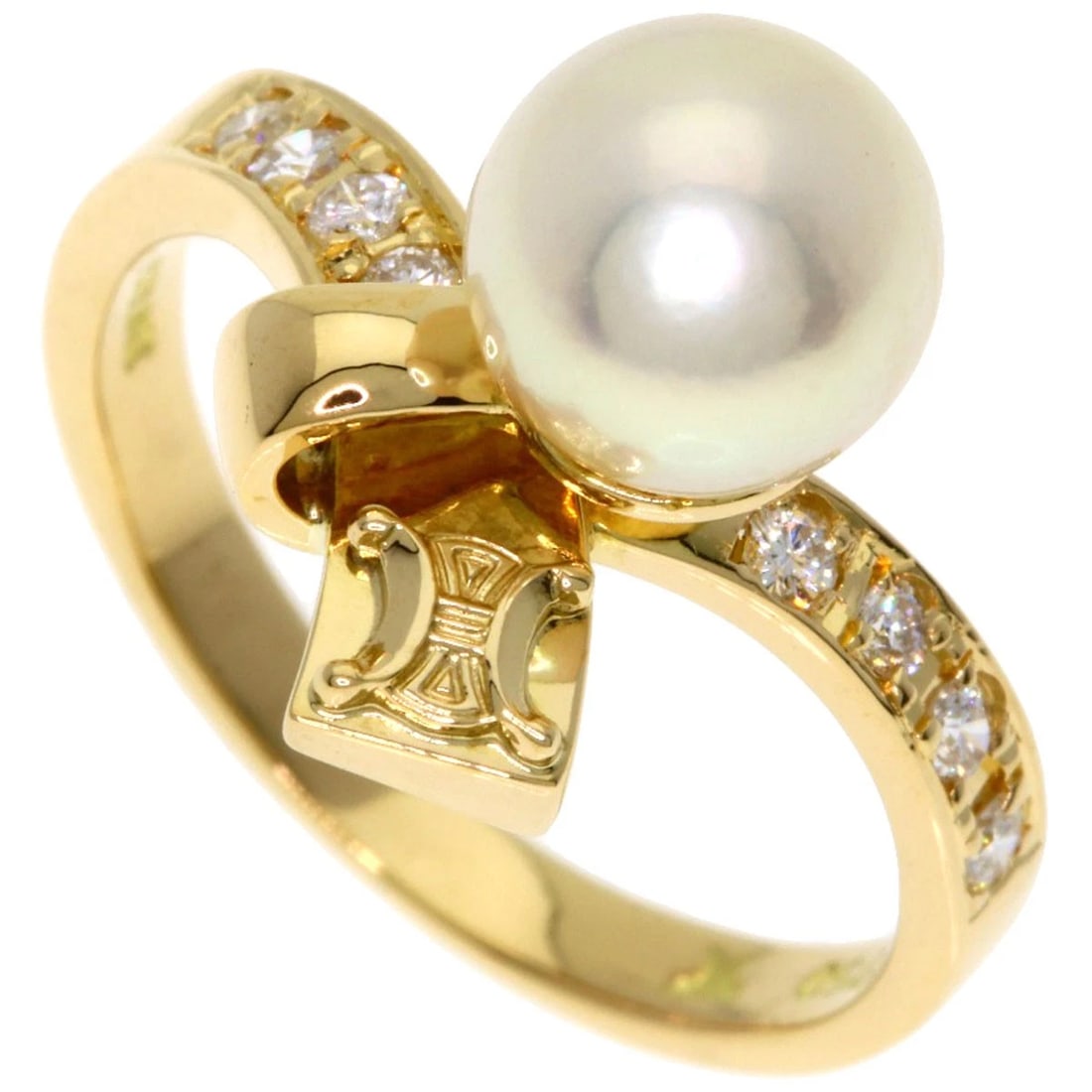 CELINE PEARL DIAMOND RING K18 YELLOW GOLD: CELINE Pearl Diamond Ring K18 Yellow Gold Brand: CELINE Type/Style: Ring Material: K18 Yellow Gold Color: Gold Size: 5.25(US) Accessories: None Accessories Notice: When purchasing pre-owne