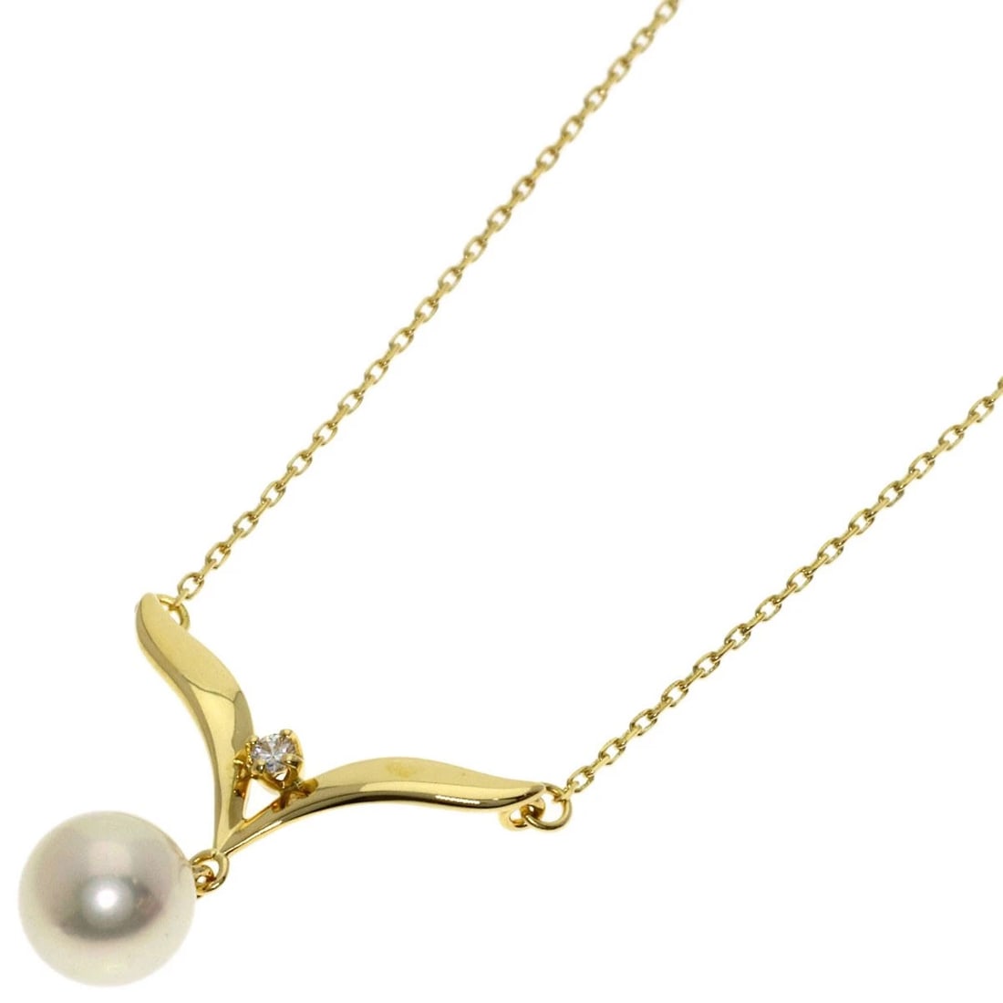 MIKIMOTO PEARL DIAMOND NECKLACE K18 YELLOW GOLD: MIKIMOTO Pearl Diamond Necklace K18 Yellow Gold Brand: MIKIMOTO Type/Style: Necklace Material: K18 Yellow Gold Main Stone Pearl Color: Gold Size: Stone Size:0.3inch/7.3mm Chain Length:16.5inch/42cm