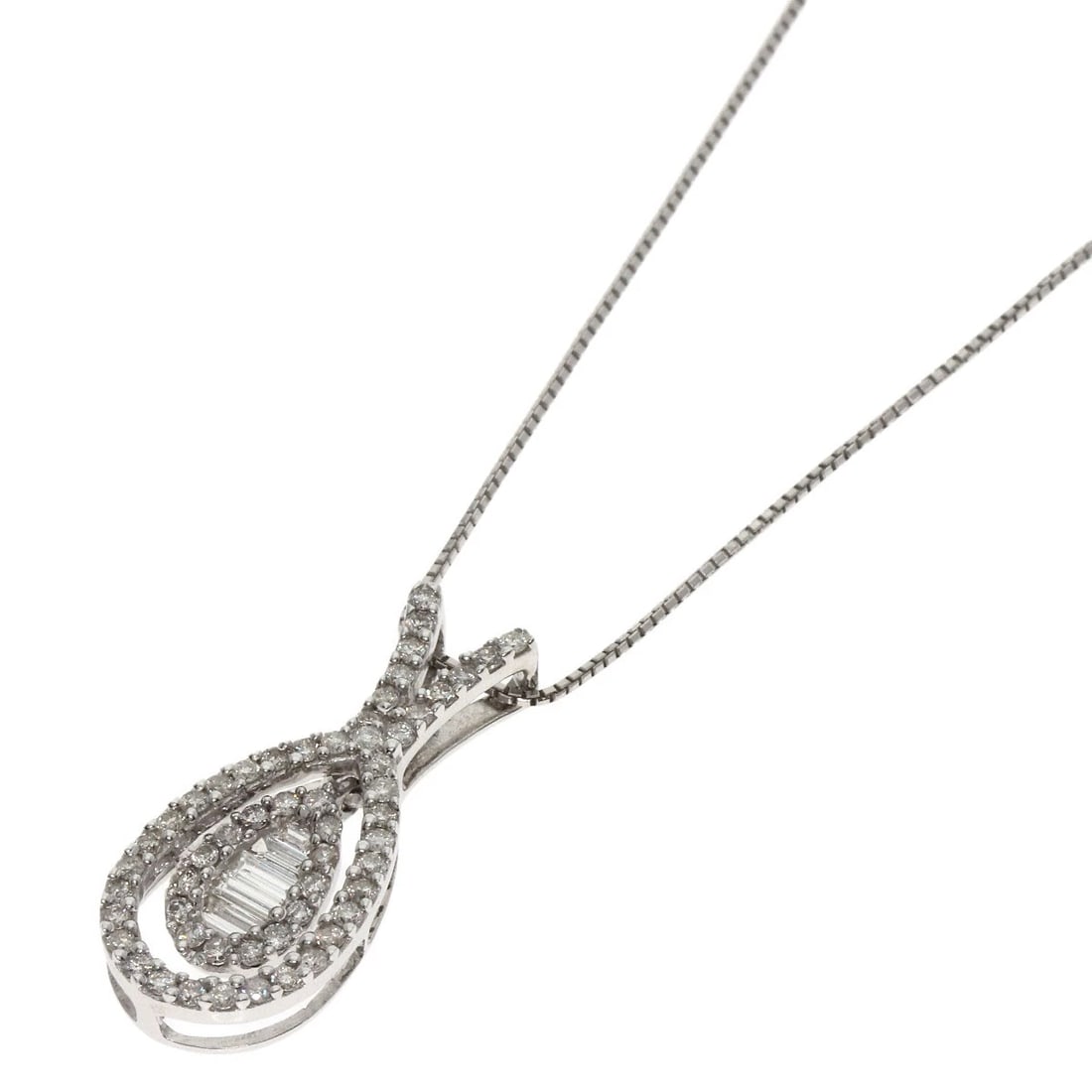 DIAMOND NECKLACE K18 WHITE GOLD: Diamond Necklace K18 White Gold Brand: SELECT JEWELRY Type/Style: Necklace Material: K18 White Gold Main Stone Natural Color: Silver Size: Chain Length:18.9inch/48cm Chain Width:0.1inch/0.3mm Top Size