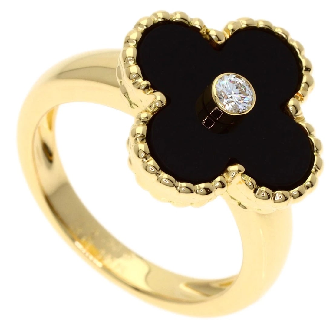 VAN CLEEF & ARPELS ALHAMBRA DIAMOND ONYX RING K18 YELLOW GOLD: Van Cleef & Arpels Alhambra Diamond Onyx Ring K18 Yellow Gold Brand: Van Cleef & Arpels Type/Style: Ring Material: K18 Yellow Gold Main Stone Natural Color: Gold Size: 4.5(US) Accessories: None