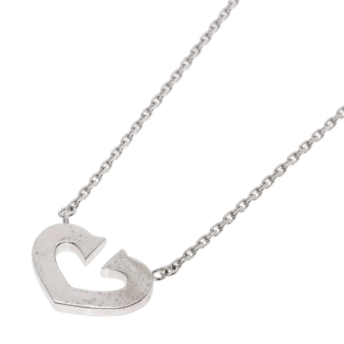 CARTIER HEART NECKLACE K18 WHITE GOLD: CARTIER heart Necklace K18 White Gold Brand: CARTIER Type/Style: Necklace Material: K18 White Gold Color: Silver Size: Chain Length:15.7inch/40cm Chain Width:0.6inch/1.4mm Top Size:0.5inch/12.1x16.5x2