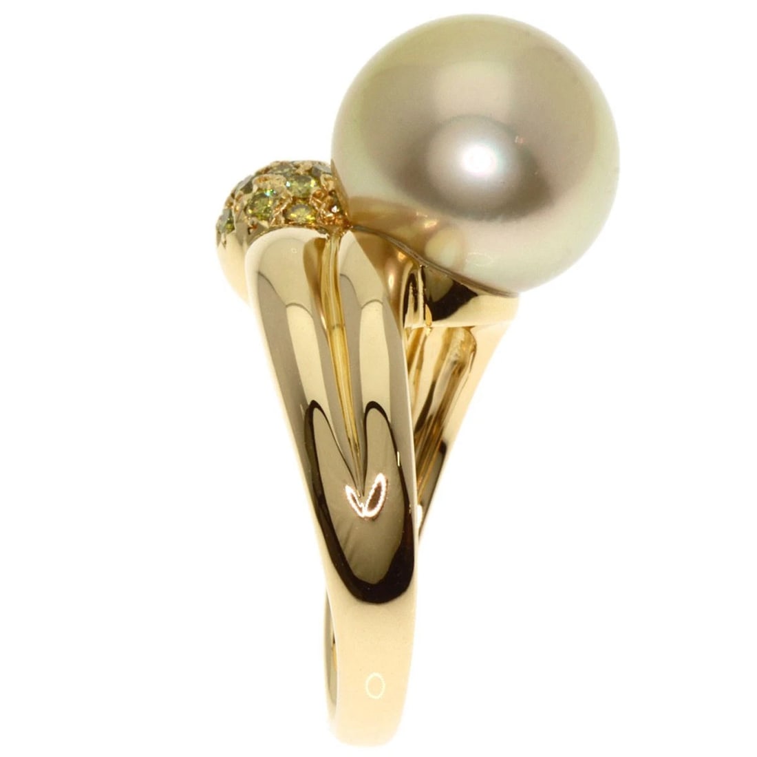 TASAKI GOLDEN PEARL DIAMOND RING K18 YELLOW GOLD