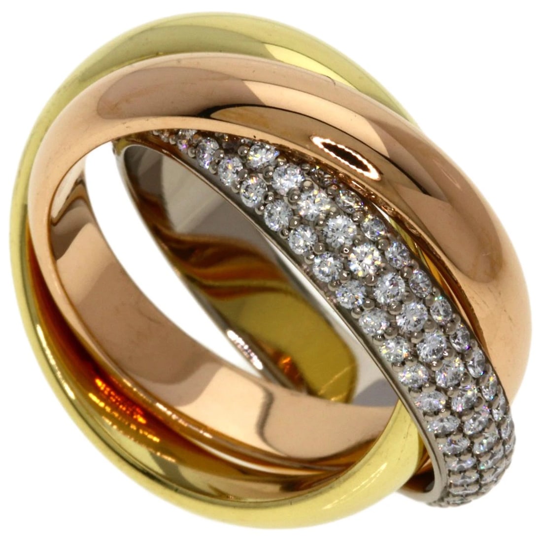 CARTIER TRINITY DIAMOND RING K18 YELLOW GOLD K18 WHITE GOLD: CARTIER Trinity Diamond Ring K18 Yellow Gold K18 White Gold Brand: CARTIER Type/Style: Ring Material: K18 Yellow Gold/K18 White Gold/18K Pink Gold Color: Gold Size: 4.5(US) Accessories: None <