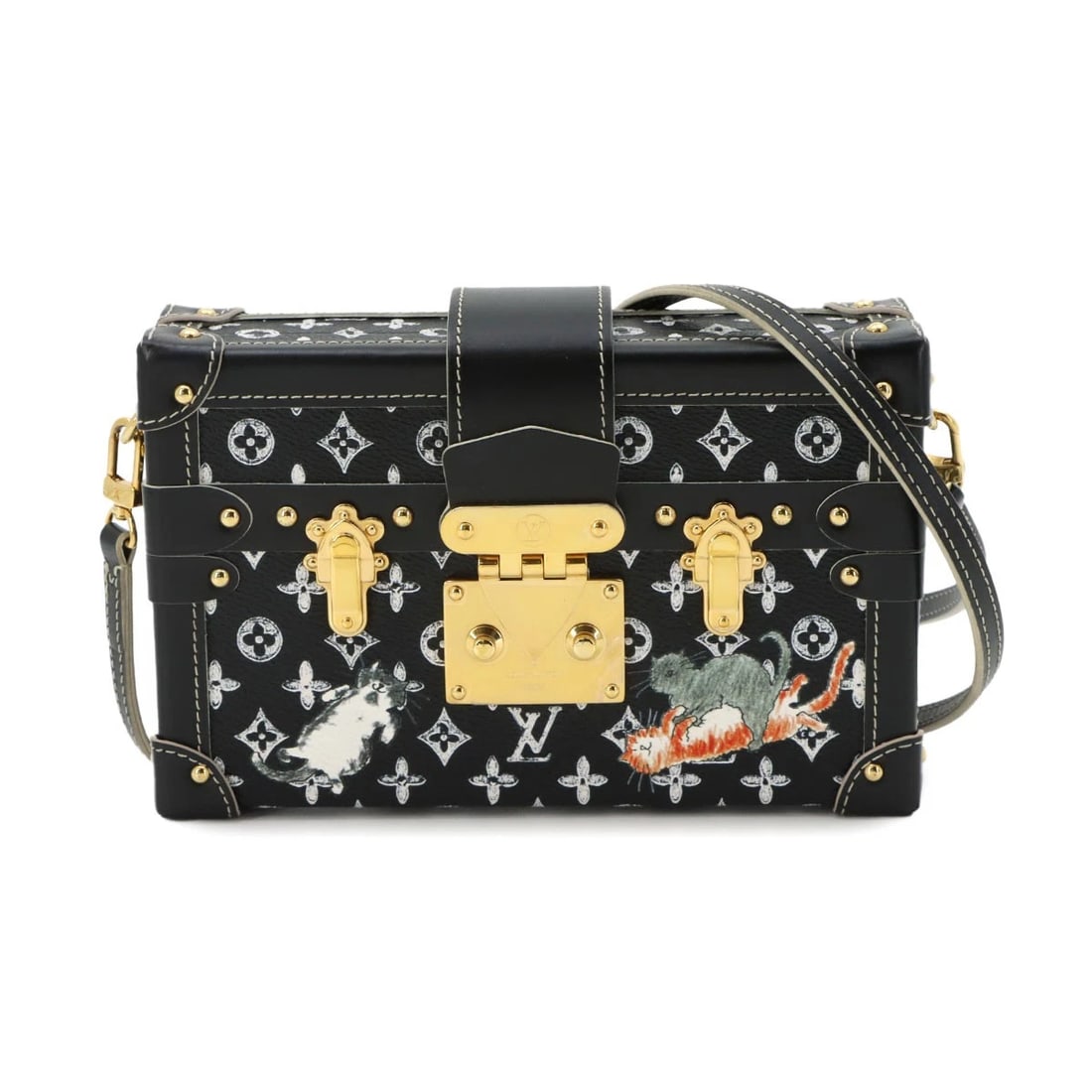 LOUIS VUITTON CATGRAM PETITE MALLE SHOULDER BAG: LOUIS VUITTON Catgram Petite Malle Shoulder Bag Brand: LOUIS VUITTON Type/Style: Shoulder Bag Material: Monogram Catgram canvas Color: Black Size: W 7.87 inch, H 4.92 inch, D 2.17 inch Accessories: